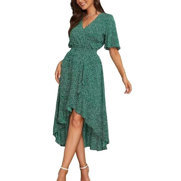 NWOT - Short Sleeve Floral High Low V-Neck Flowy Party Long Maxi Dress - Size XL - Picture 3 of 4